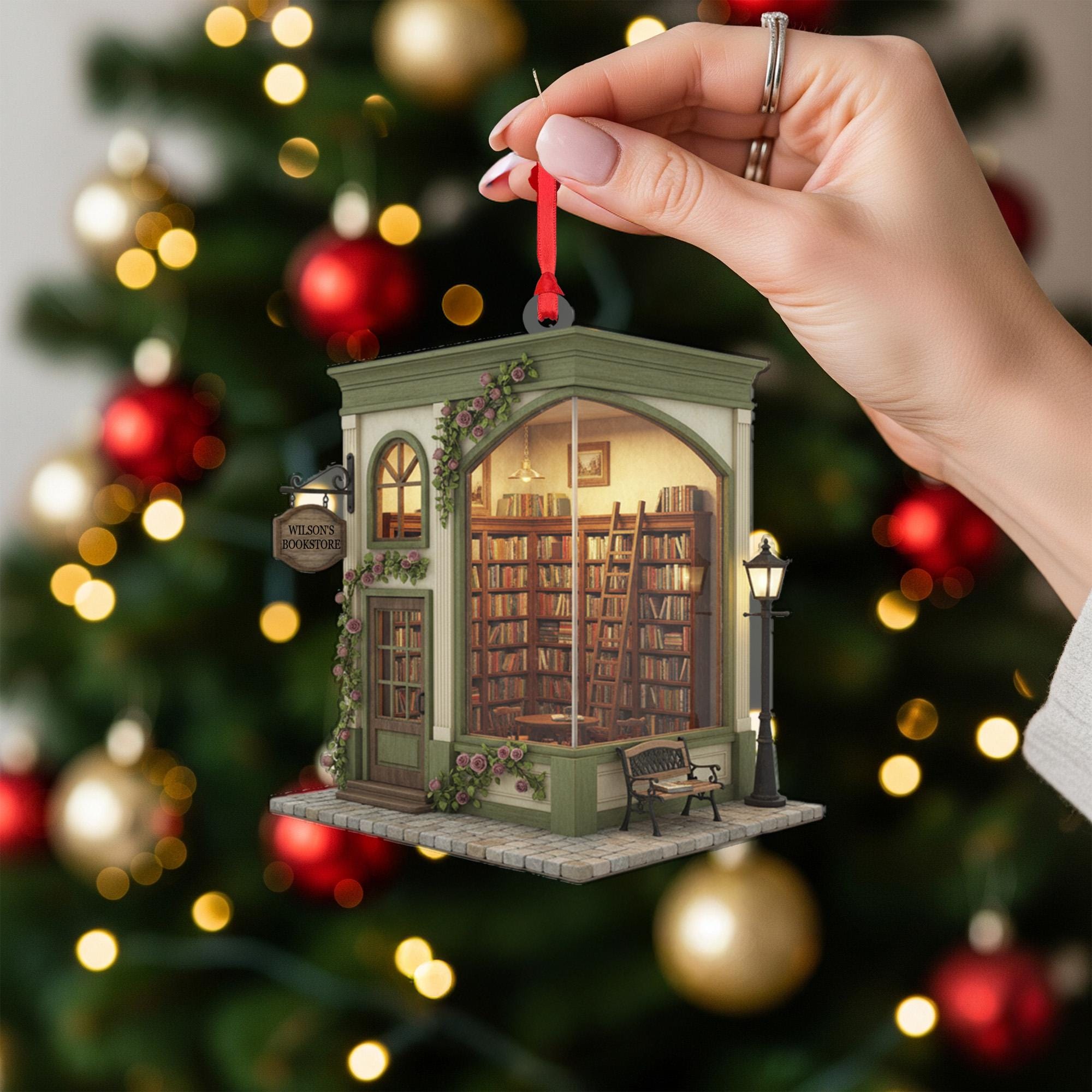 Bookstore Ornament – Miniature Book Shop Christmas Decoration