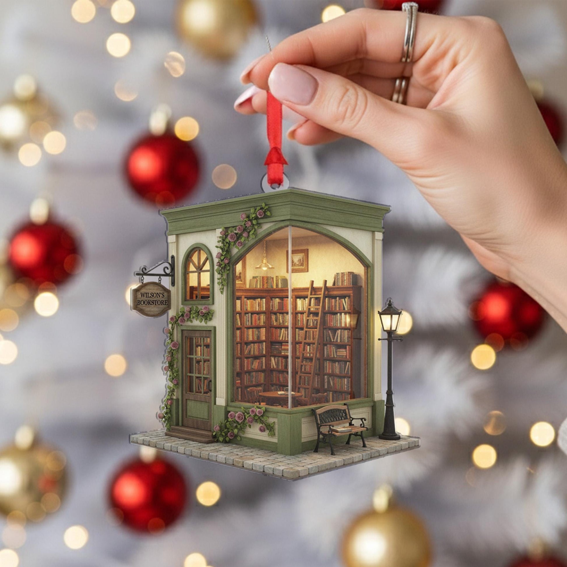 Bookstore Ornament – Miniature Book Shop Christmas Decoration