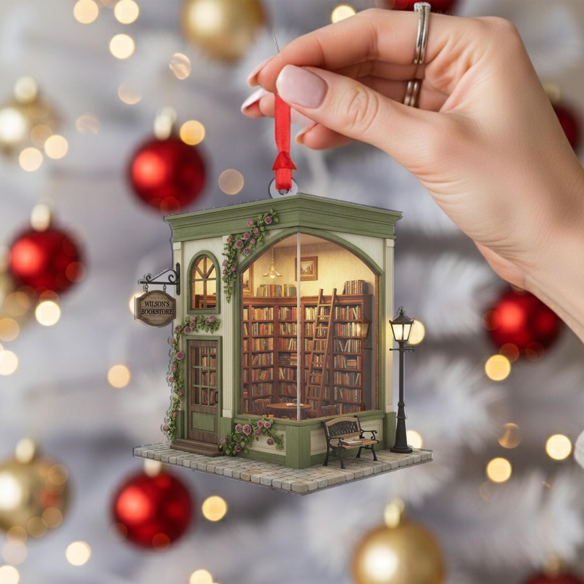Bookstore Ornament – Miniature Book Shop Christmas Decoration