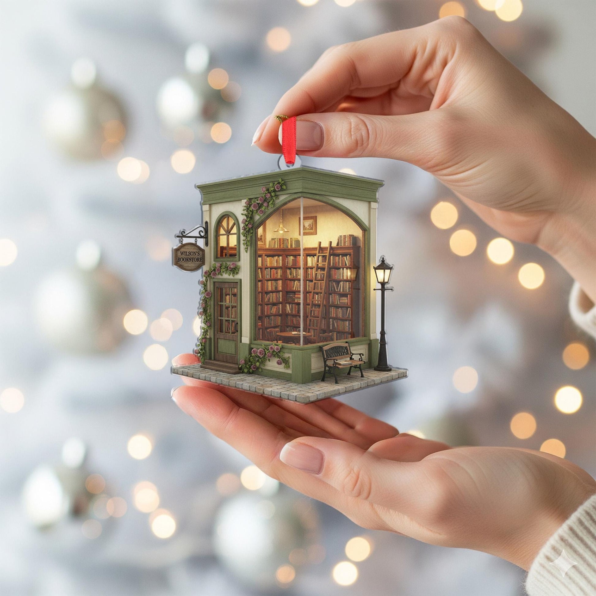 Bookstore Ornament – Miniature Book Shop Christmas Decoration