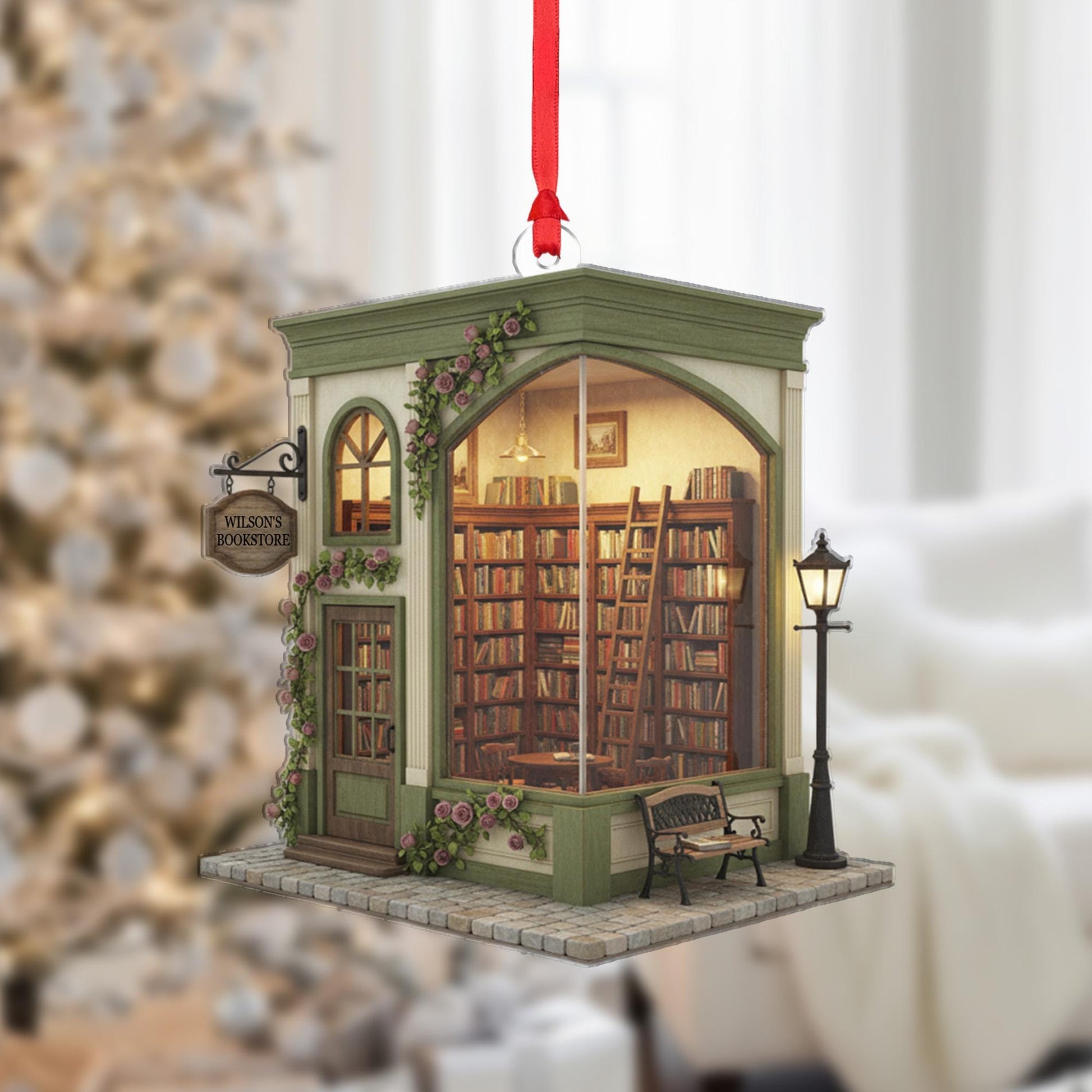 Bookstore Ornament – Miniature Book Shop Christmas Decoration
