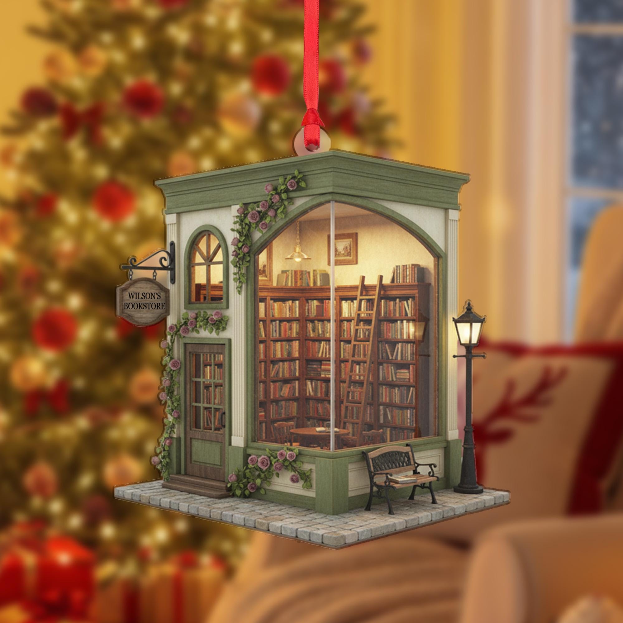Bookstore Ornament – Miniature Book Shop Christmas Decoration