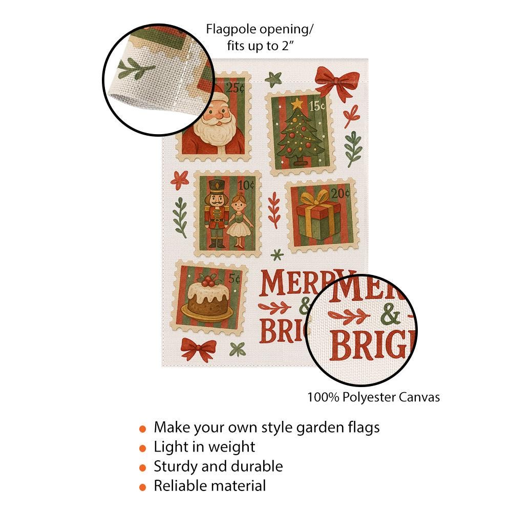 Polyester Garden Flag – Christmas Stamp Collage – Outdoor Holiday Decor