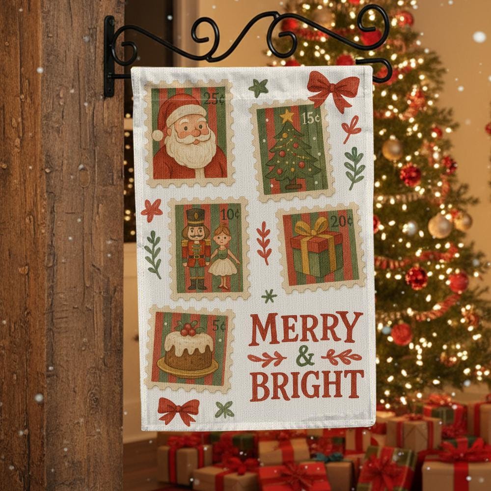 Polyester Garden Flag – Christmas Stamp Collage – Outdoor Holiday Decor