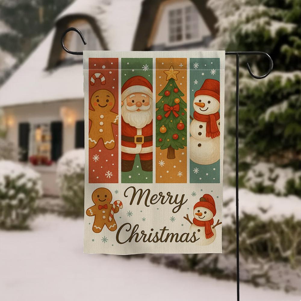 Polyester Garden Flag – Christmas Santa, Tree, Snowman & Gingerbread – Outdoor Holiday Decor