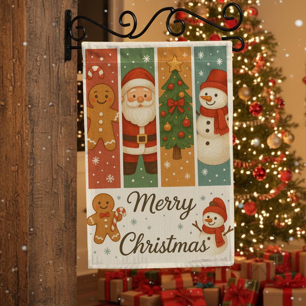 Polyester Garden Flag – Christmas Santa, Tree, Snowman & Gingerbread – Outdoor Holiday Decor
