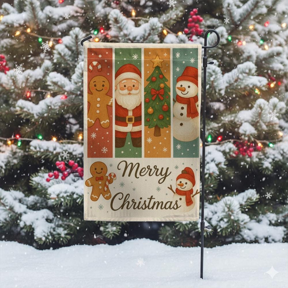 Polyester Garden Flag – Christmas Santa, Tree, Snowman & Gingerbread – Outdoor Holiday Decor