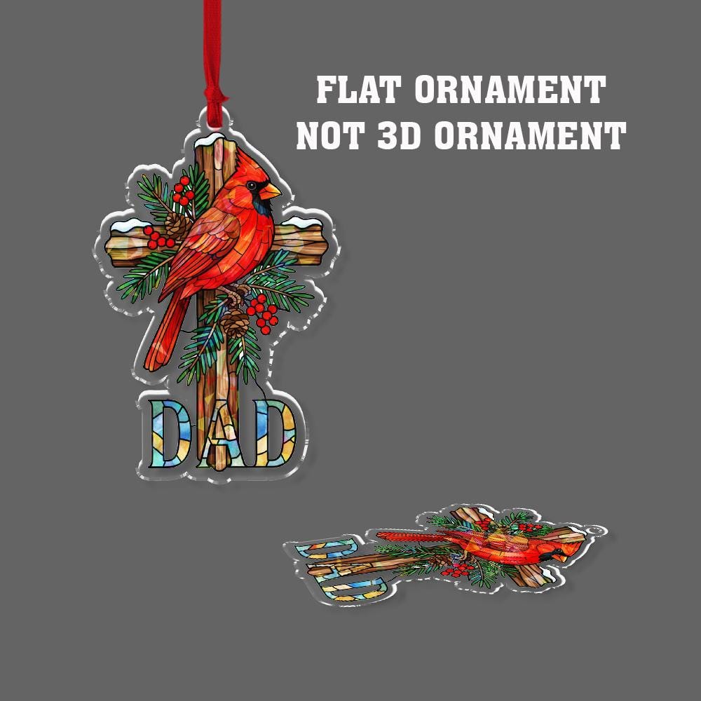 Cardinal Cross Ornament for Dad: Hologram Effect Christmas Decoration