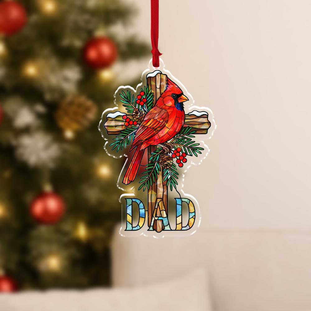 Cardinal Cross Ornament for Dad: Hologram Effect Christmas Decoration