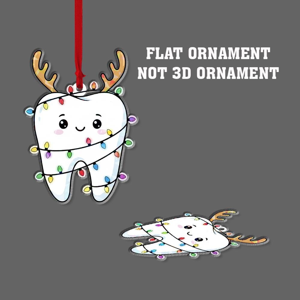 Personalized Acrylic Tooth Ornament: Holiday Tree Decoration with Reindeer Antlers and Lights