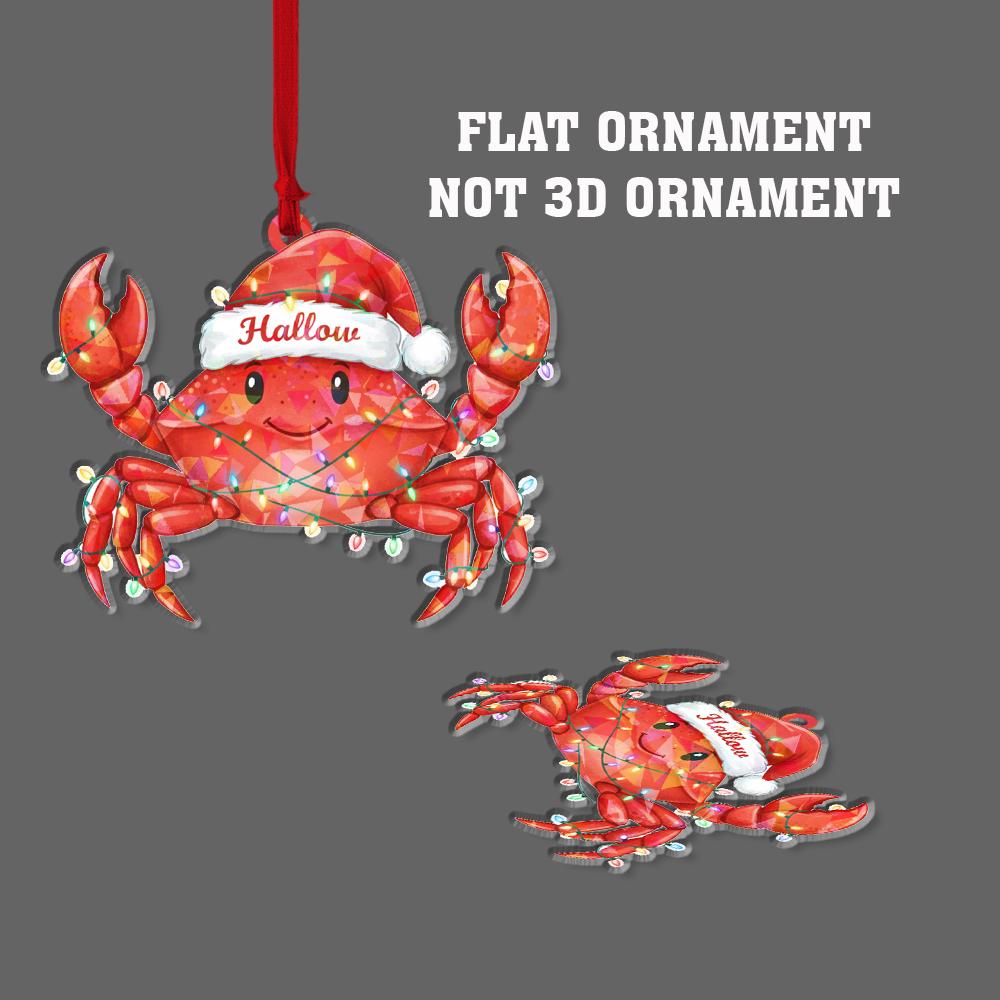 Hologram Custom Crab Christmas Ornament | Personalized Holiday Tree Decoration with Santa Hat and Lights
