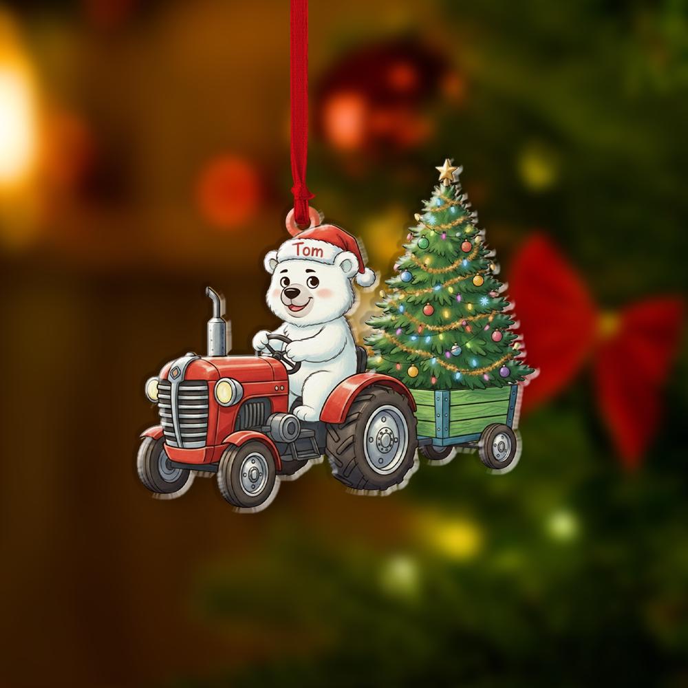 Personalized Polar Bear Tractor Christmas Ornament