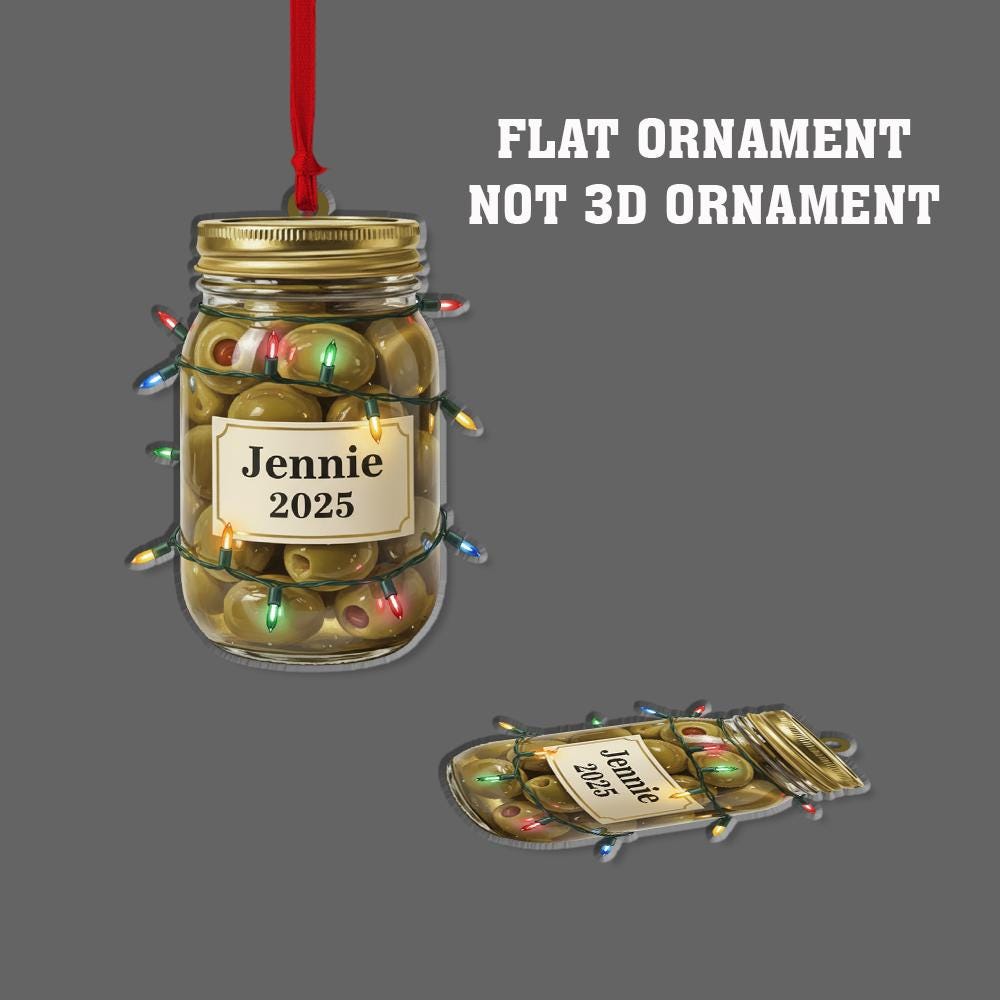 Custom Olive Jar Christmas Ornament with Name and Year | Personalized Holiday Tree Decoration