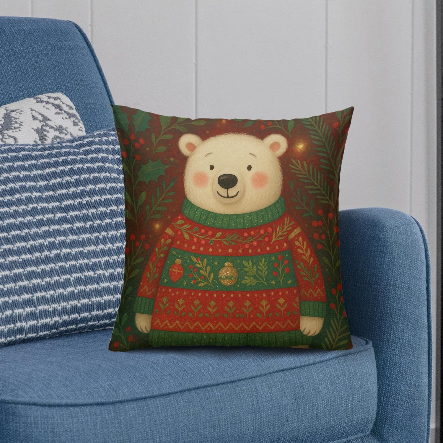 Christmas Pillow Cover: Polar Bear & Santa Holiday Cushion