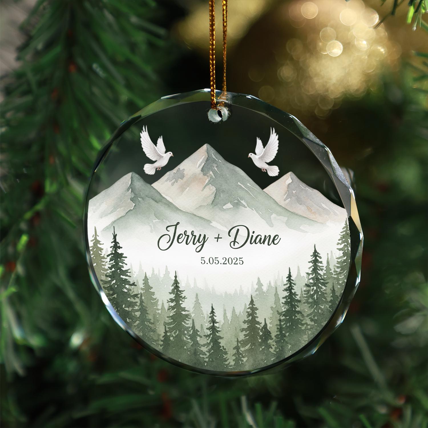 Custom Glass Ornament with Name and Date | Mountain and Dove Personalized Christmas Tree Decoration
