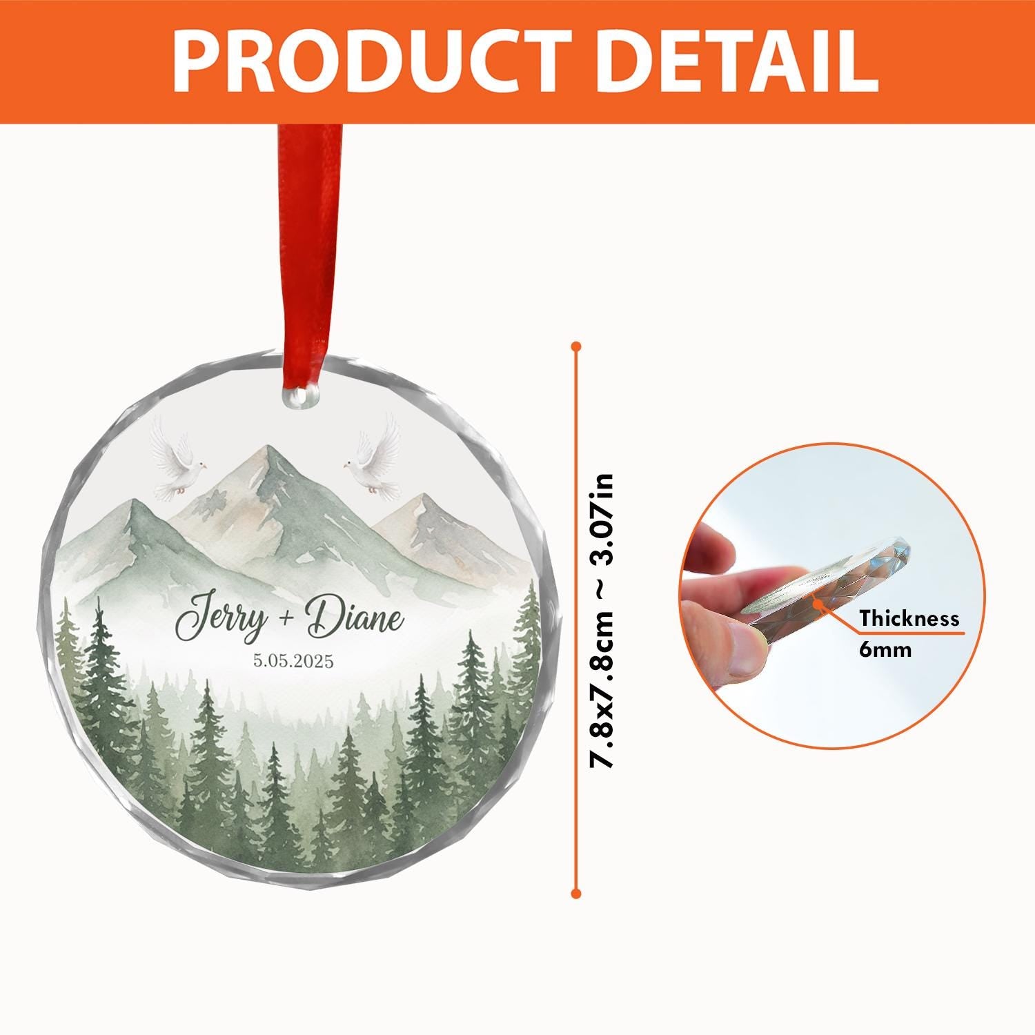 Custom Glass Ornament with Name and Date | Mountain and Dove Personalized Christmas Tree Decoration