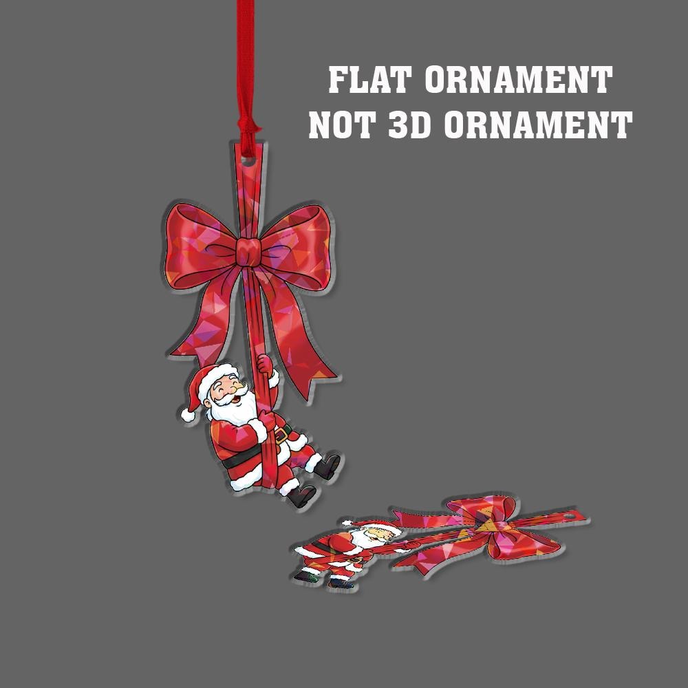 Acrylic Santa Hologram Ornament: Christmas Tree Decoration with Red Bow and Holiday Design