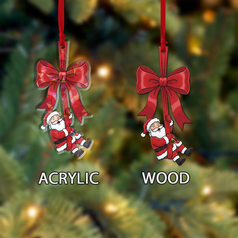Acrylic Santa Hologram Ornament: Christmas Tree Decoration with Red Bow and Holiday Design