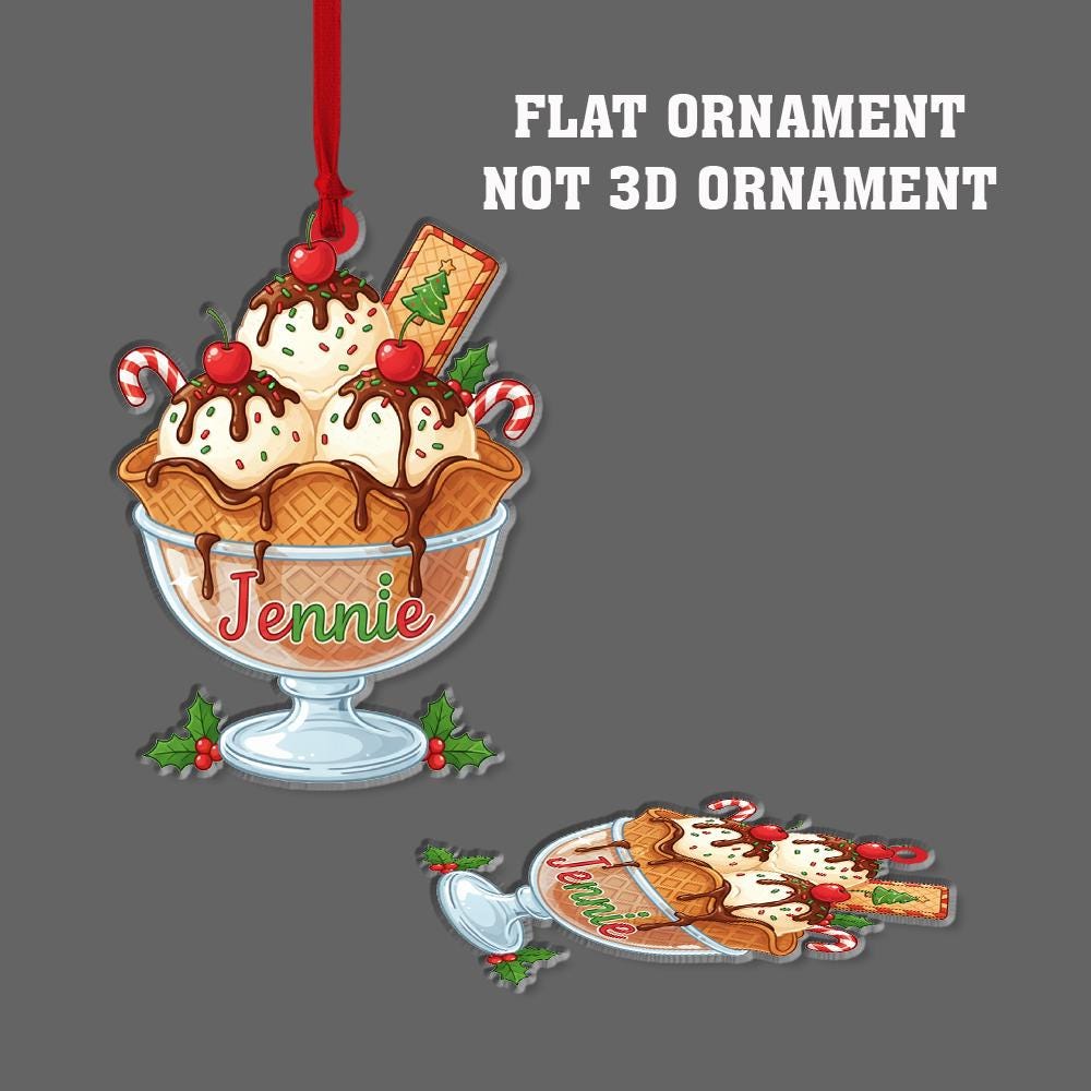 Personalized Acrylic Ice Cream Ornament: Christmas Tree Decoration with Candy Canes and Cherries