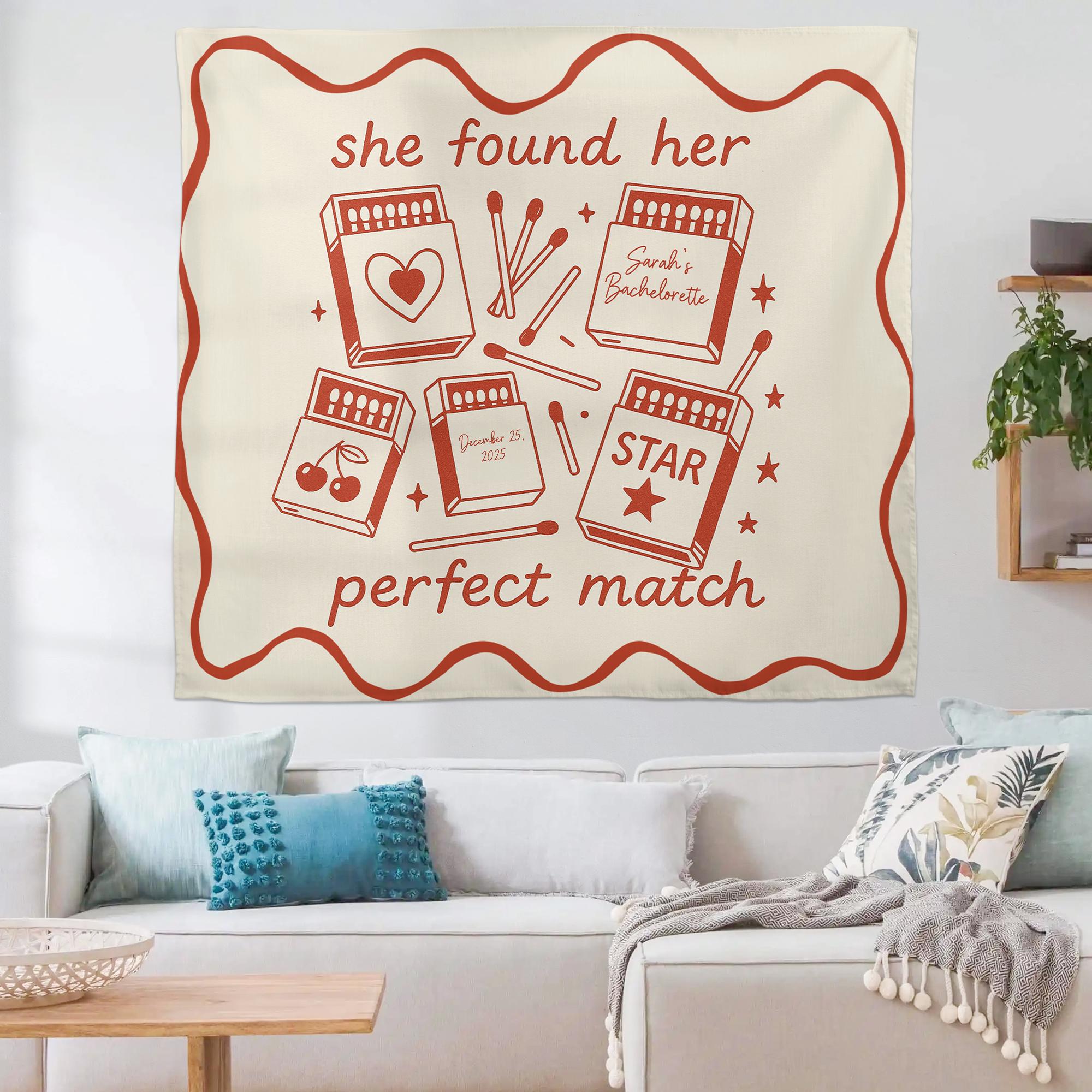Custom Matchbox Tapestry with Text – Personalized Wall Hanging for Wedding or Bachelorette Party