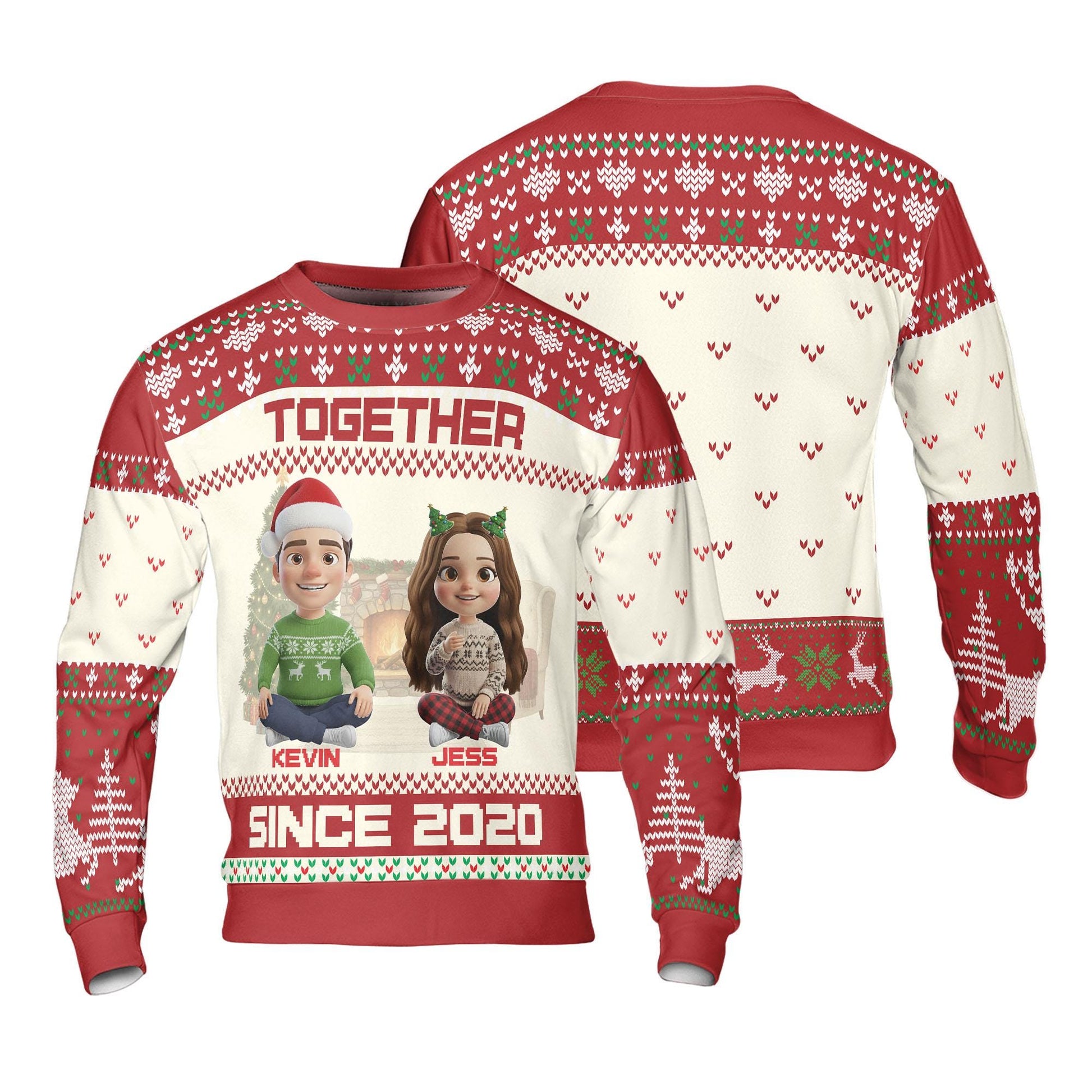 Personalized Christmas Ugly Sweater: Custom Couple Name, Year Established Holiday Jumper, Family Portrait Gift
