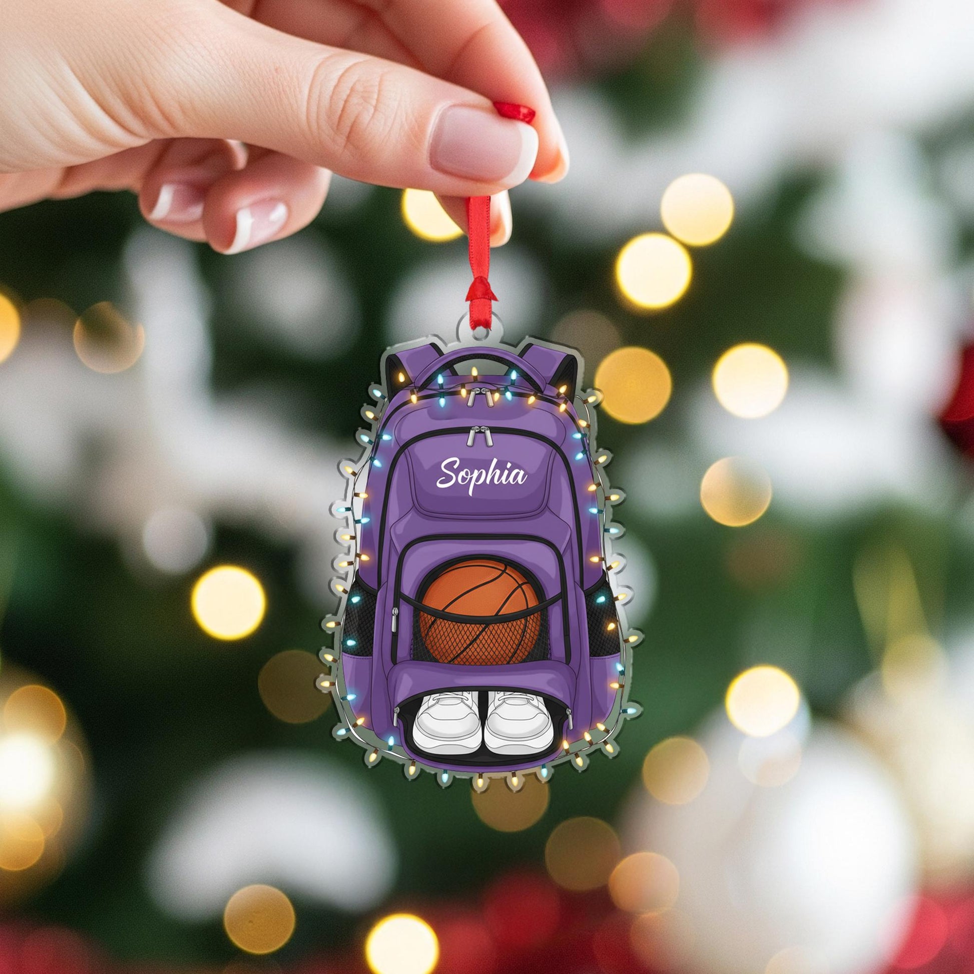 Personalized Basketball Bag Shaped Acrylic Ornament; Custom Name Sports Backpack Decor