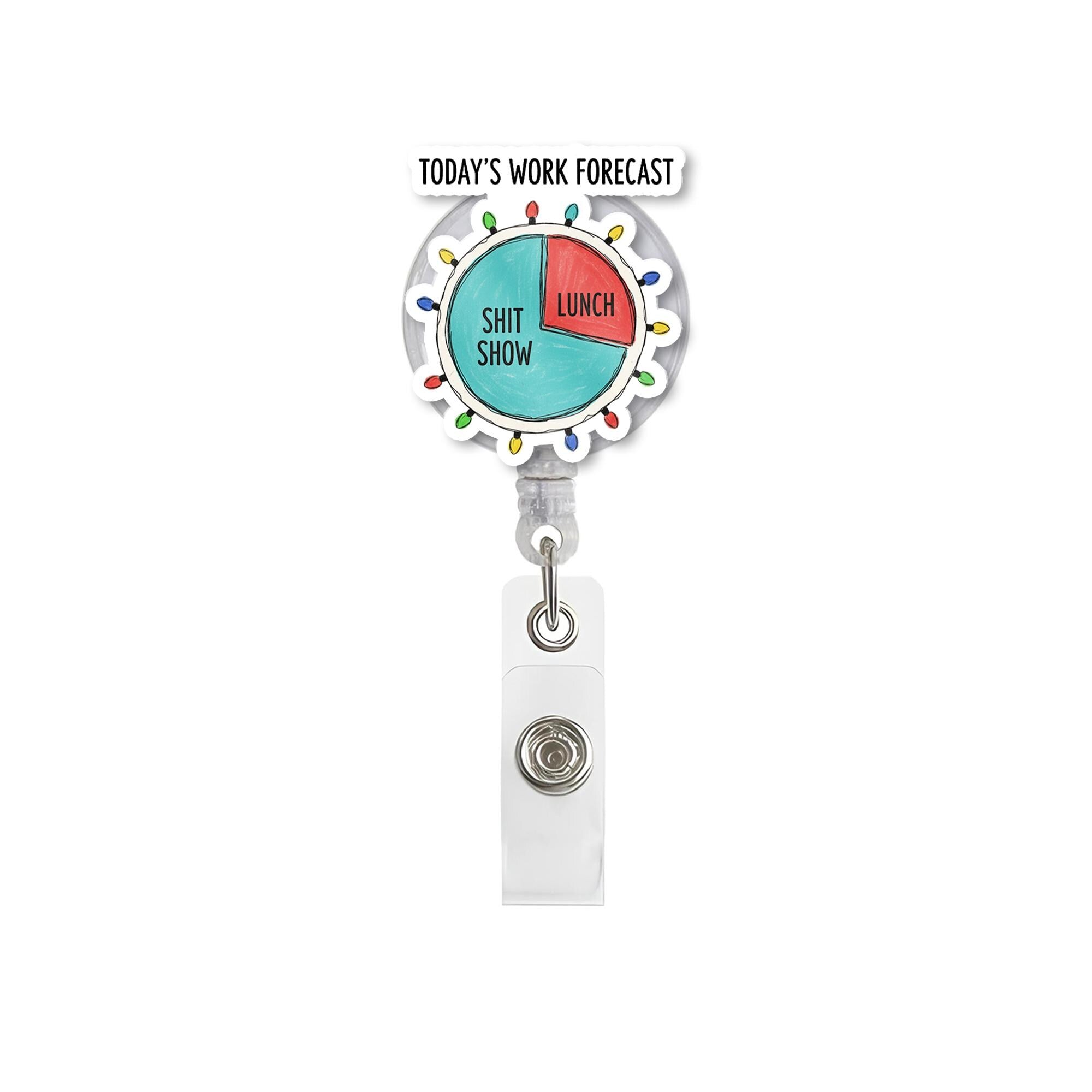 Work Forecast Pie Chart Badge Reel; Retractable Office Humor ID Holder Sarcastic
