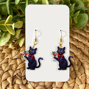 Black Cat Earrings – Holiday Jewelry with Cocktail Glass Design