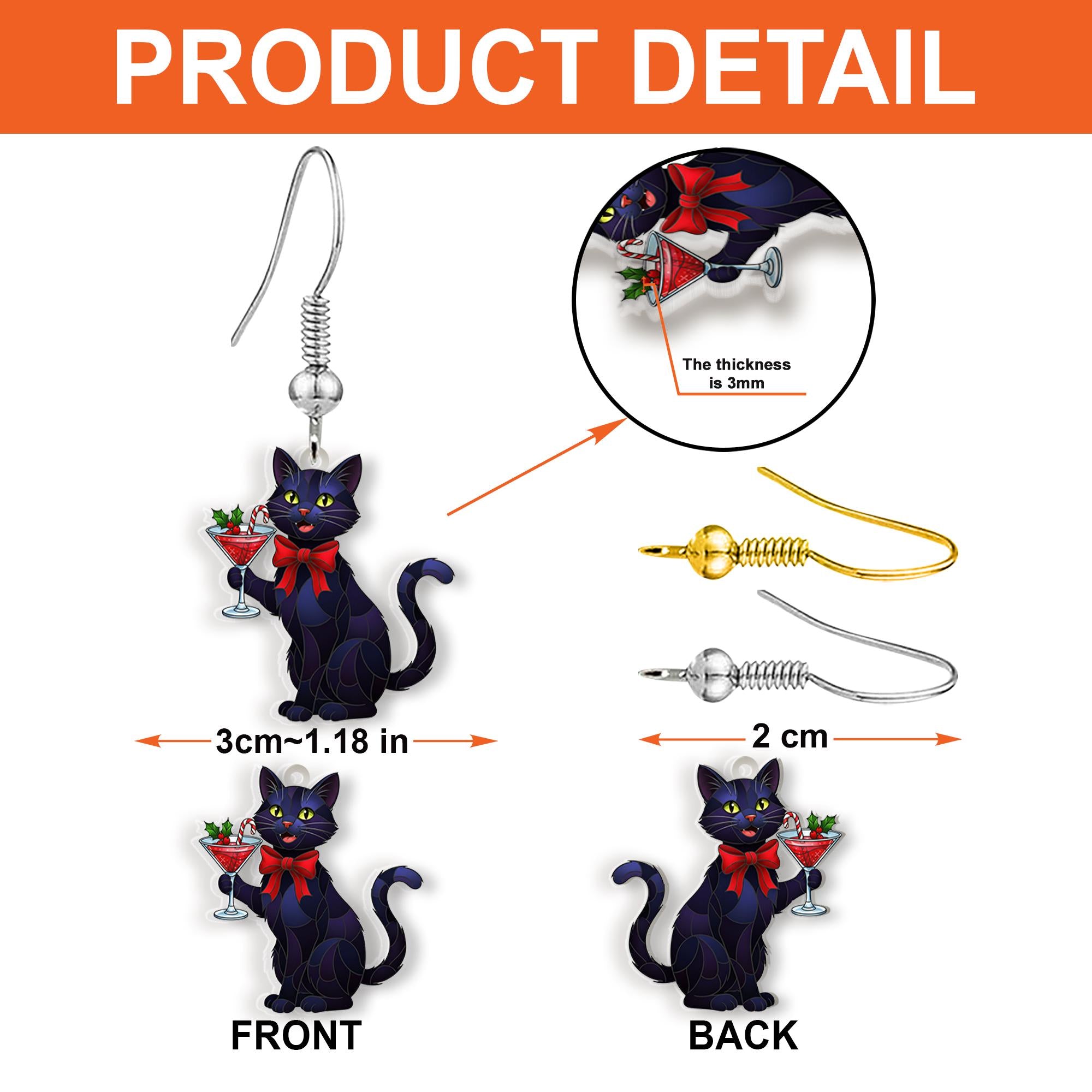Black Cat Earrings – Holiday Jewelry with Cocktail Glass Design