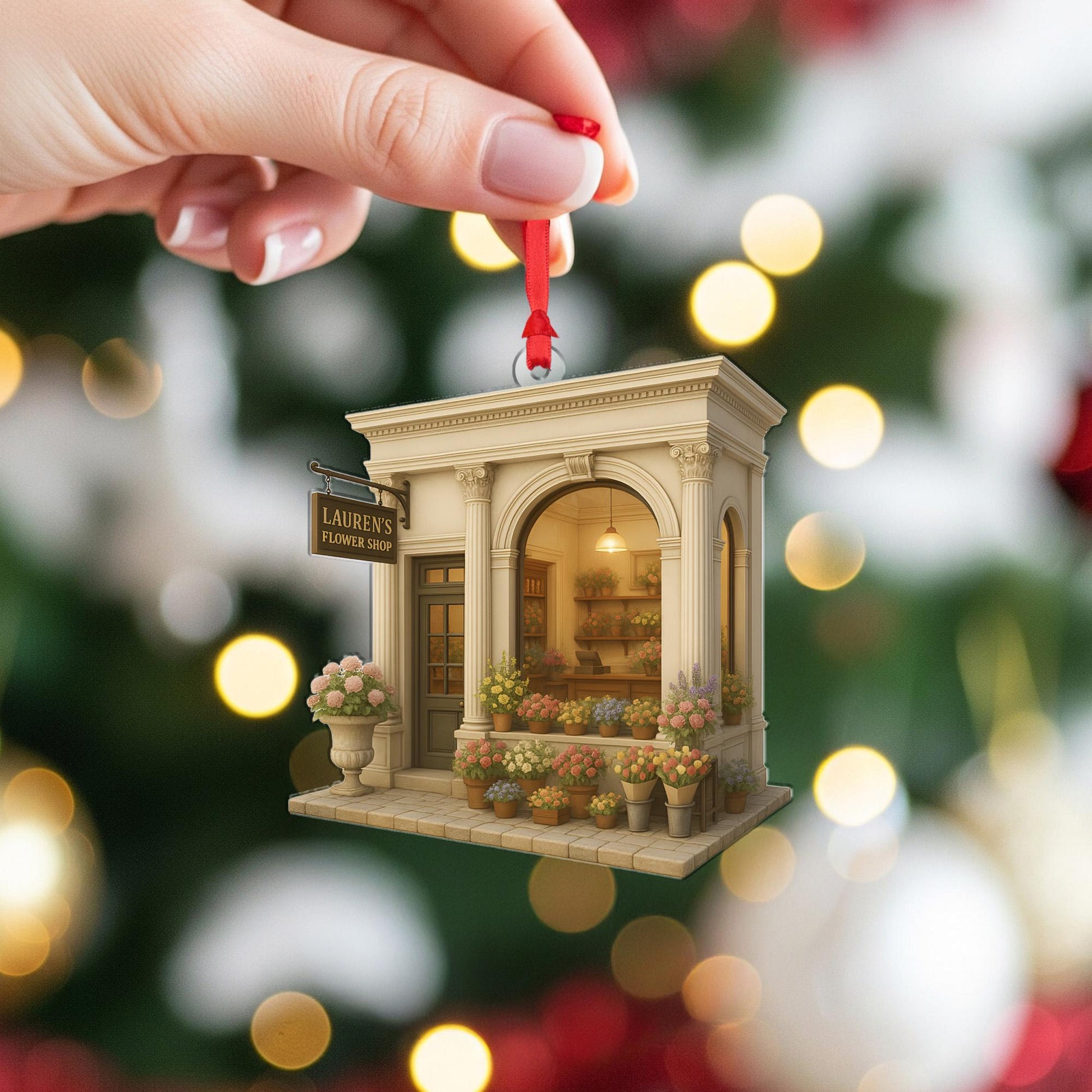 Personalized Flower Shop Ornament – Miniature Storefront Christmas Decoration
