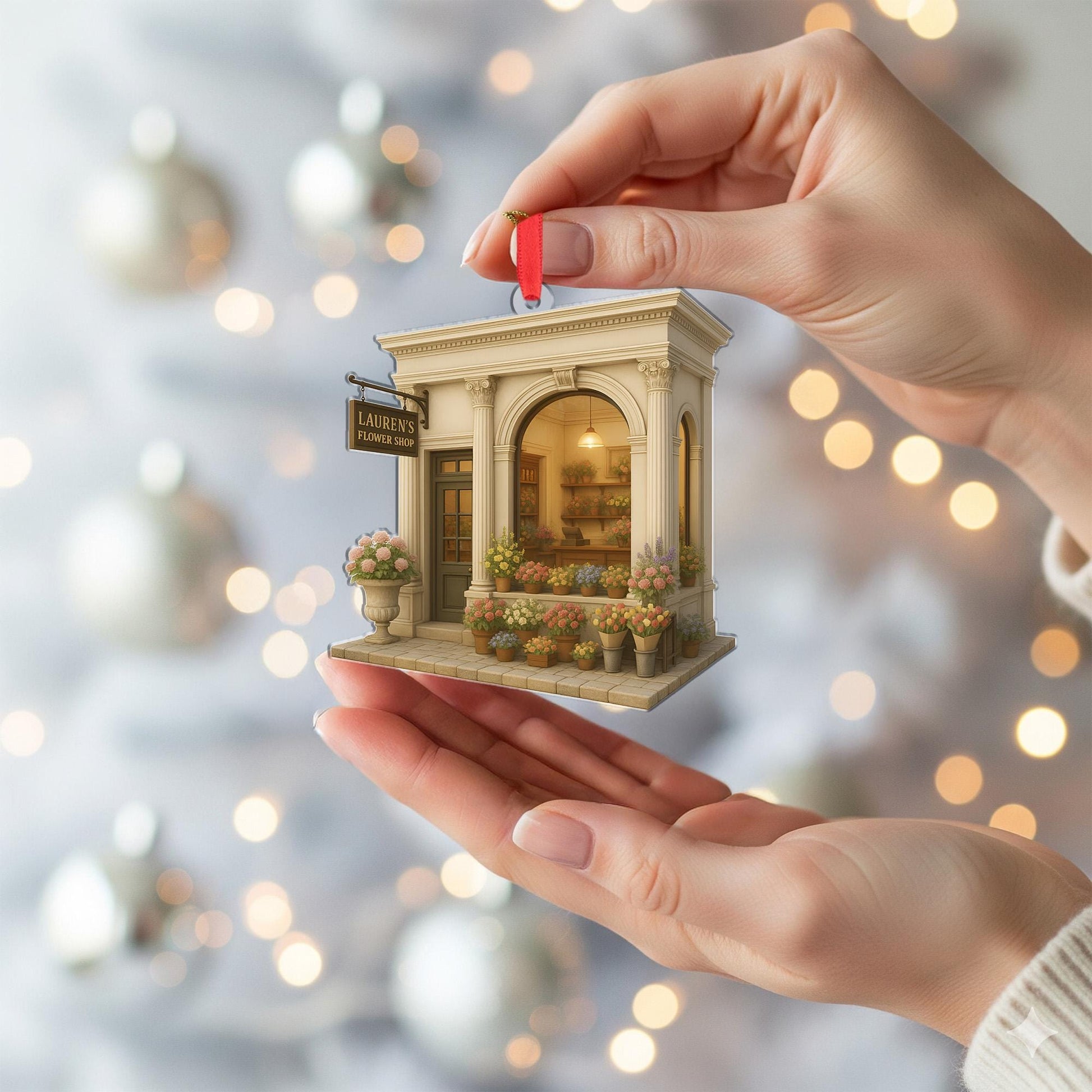Personalized Flower Shop Ornament – Miniature Storefront Christmas Decoration