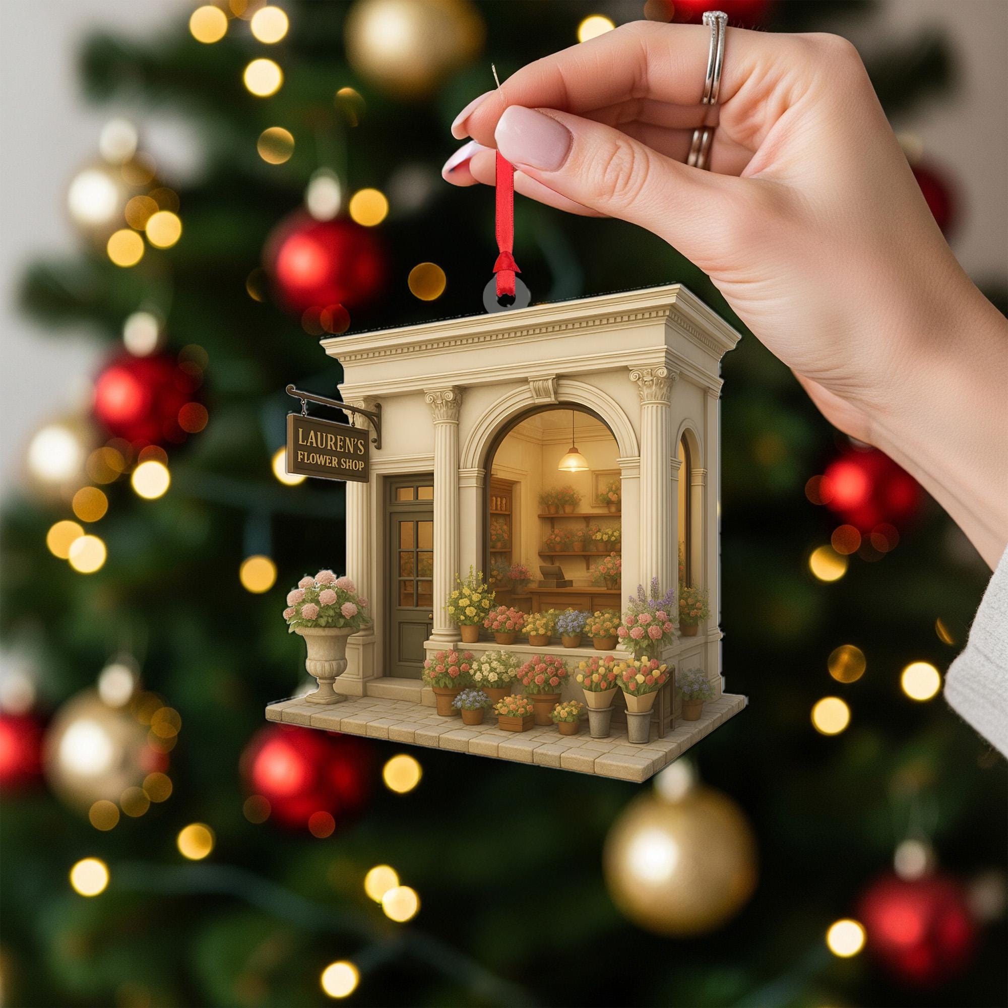 Personalized Flower Shop Ornament – Miniature Storefront Christmas Decoration