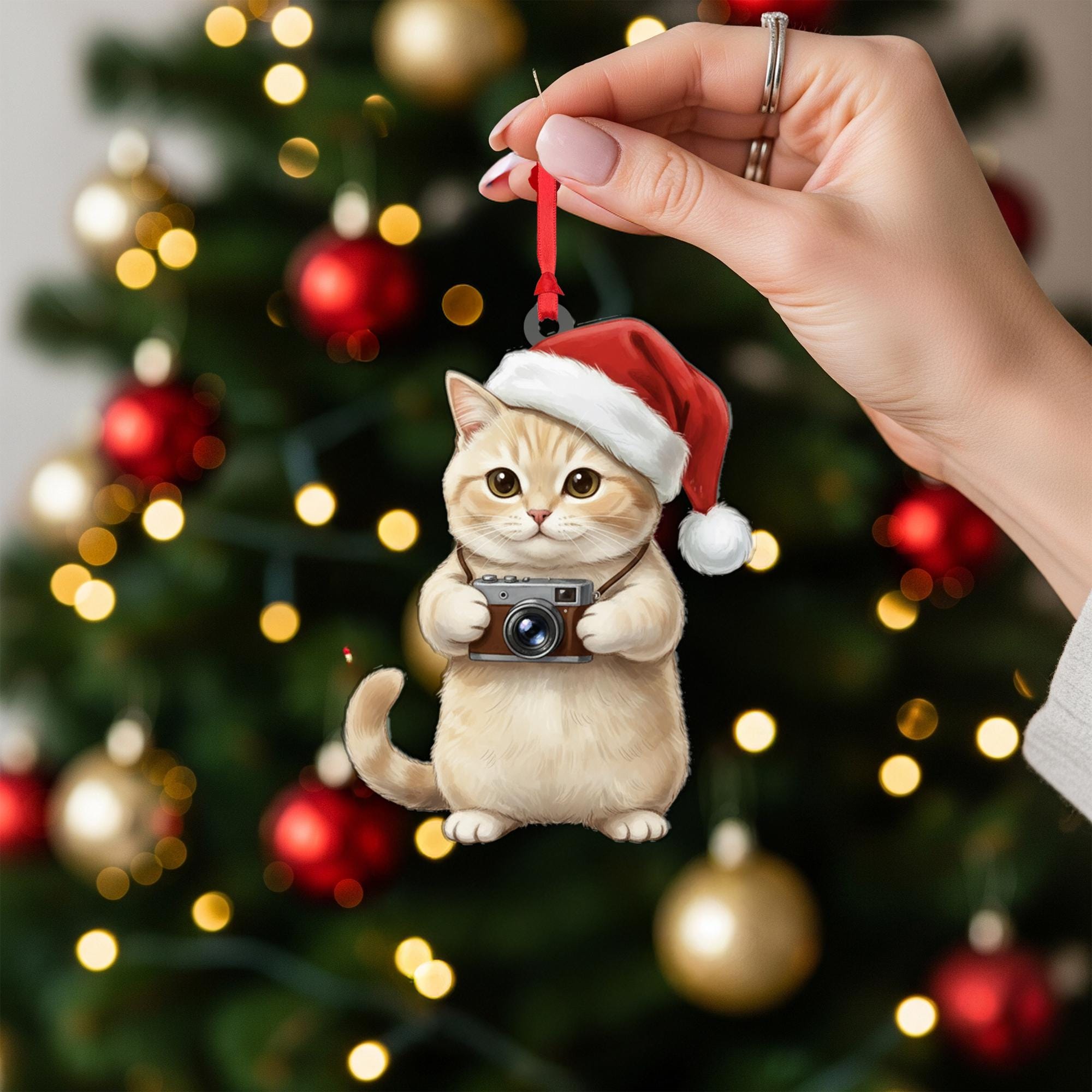 Cat Ornament – Photographer Christmas Decoration with Santa Hat and Camera