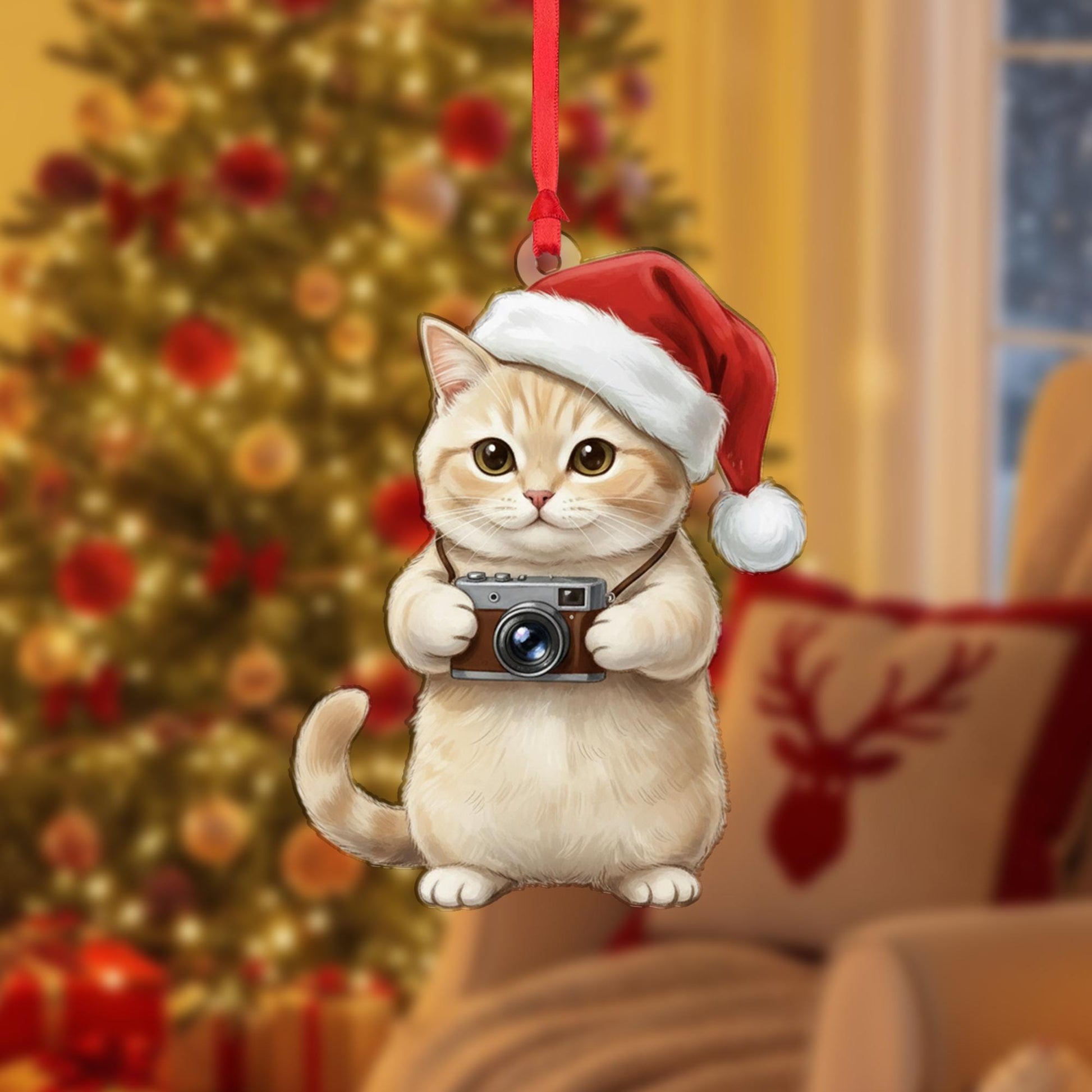 Cat Ornament – Photographer Christmas Decoration with Santa Hat and Camera