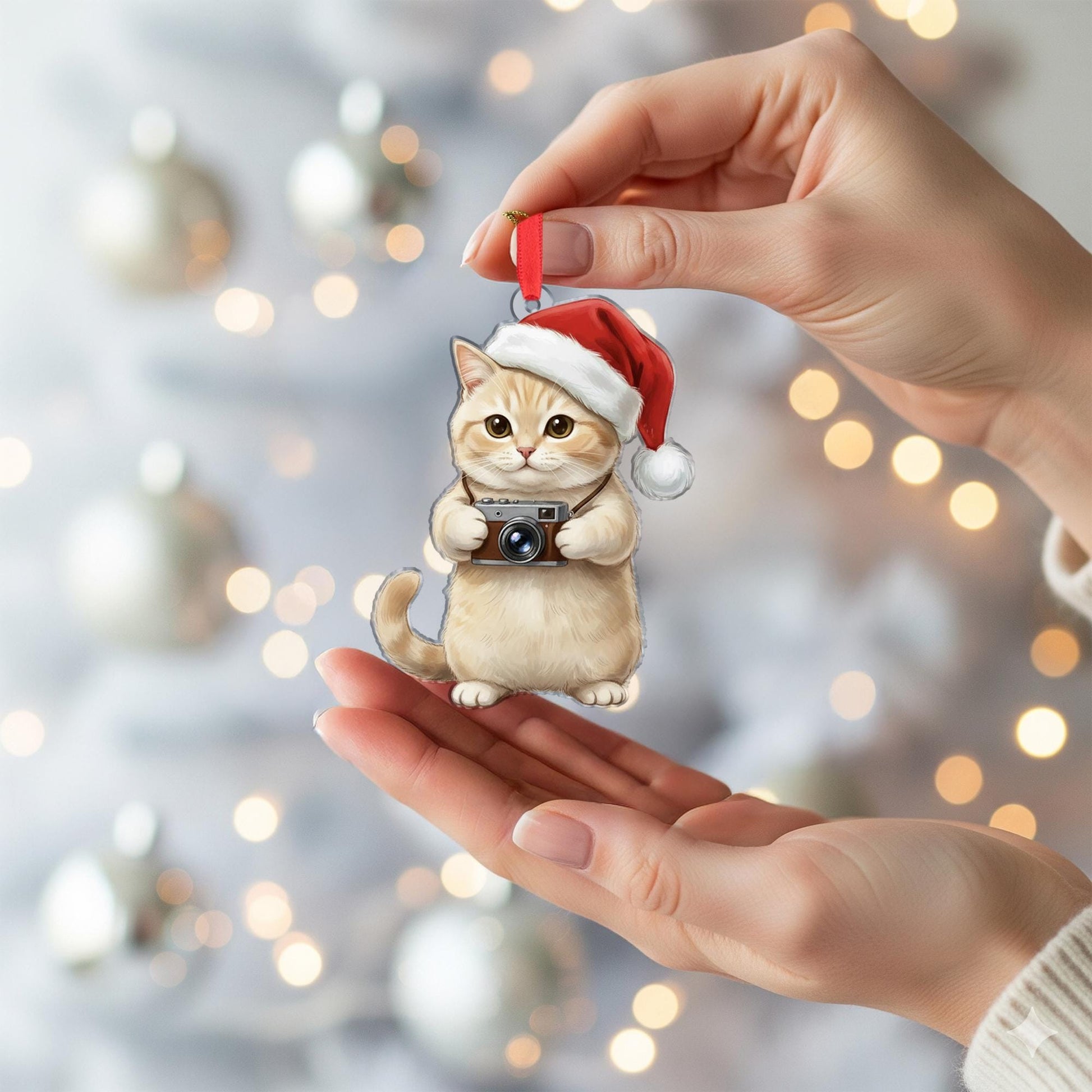 Cat Ornament – Photographer Christmas Decoration with Santa Hat and Camera