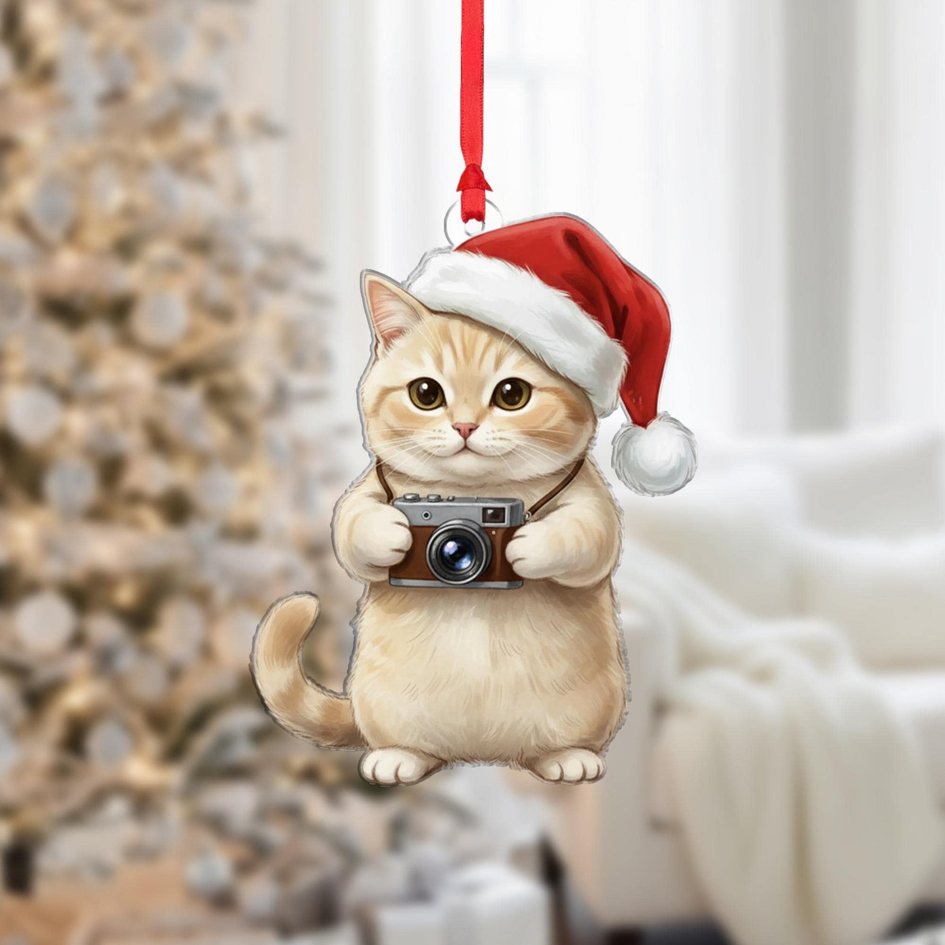 Cat Ornament – Photographer Christmas Decoration with Santa Hat and Camera