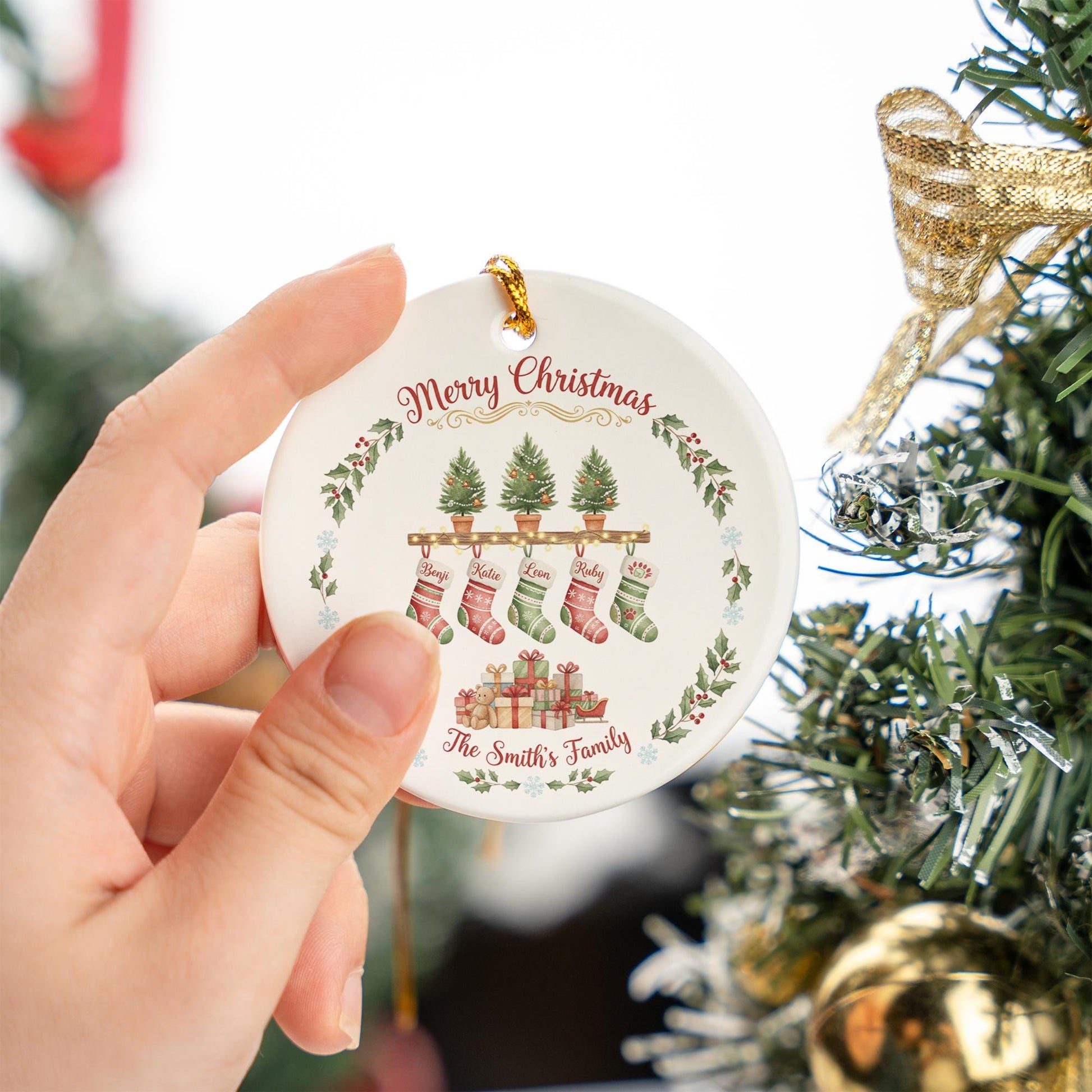 Personalized Family Stocking Ornament - Custom Name Christmas Keepsake Gift