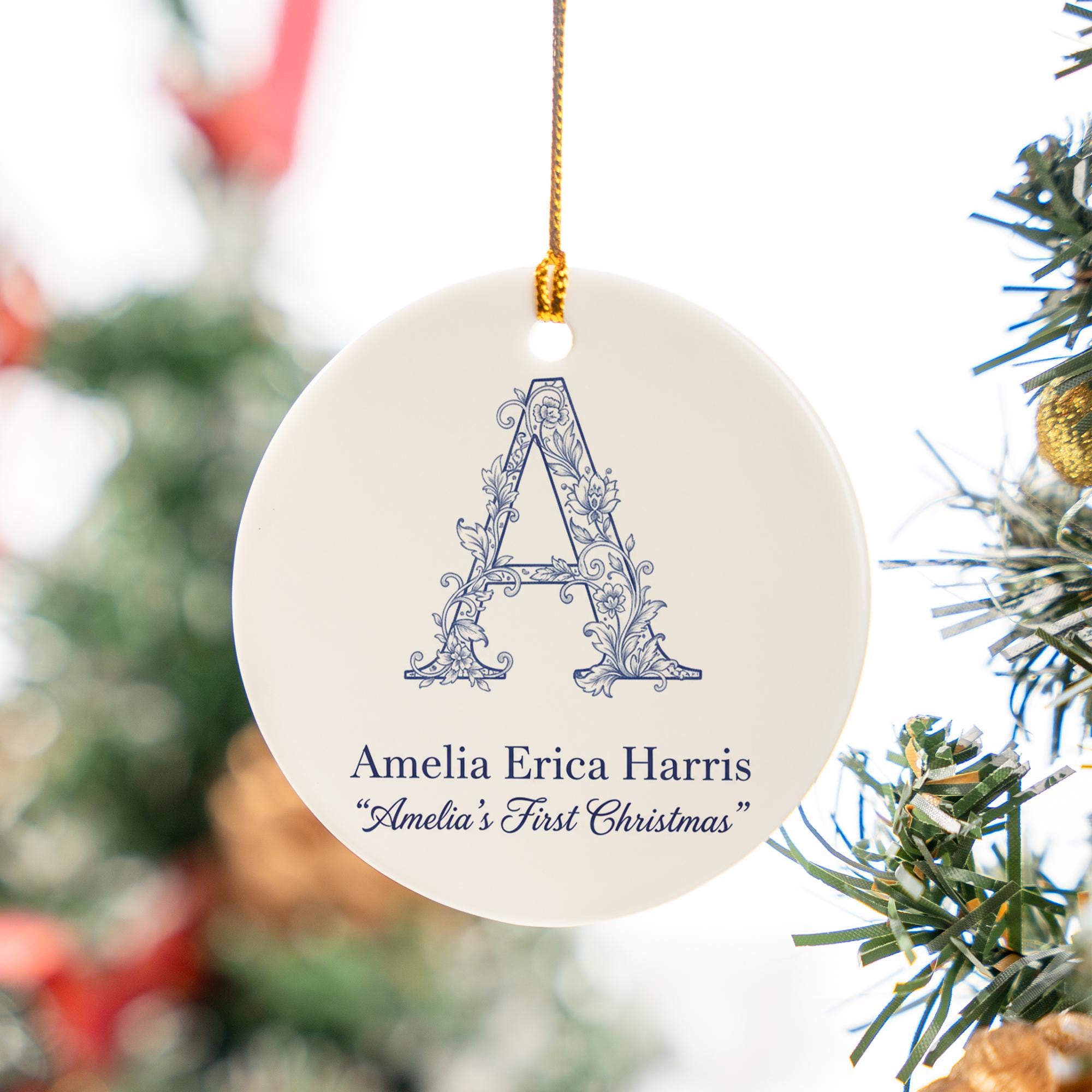 Monogram Initial Ornament Personalized Name - Custom Letter Keepsake Gift