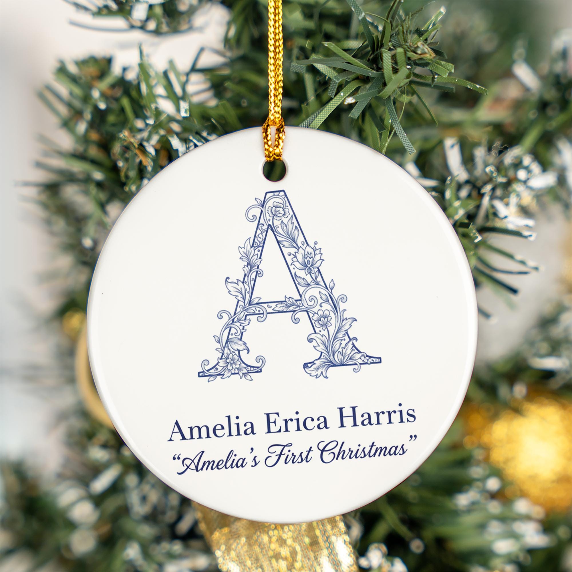 Monogram Initial Ornament Personalized Name - Custom Letter Keepsake Gift