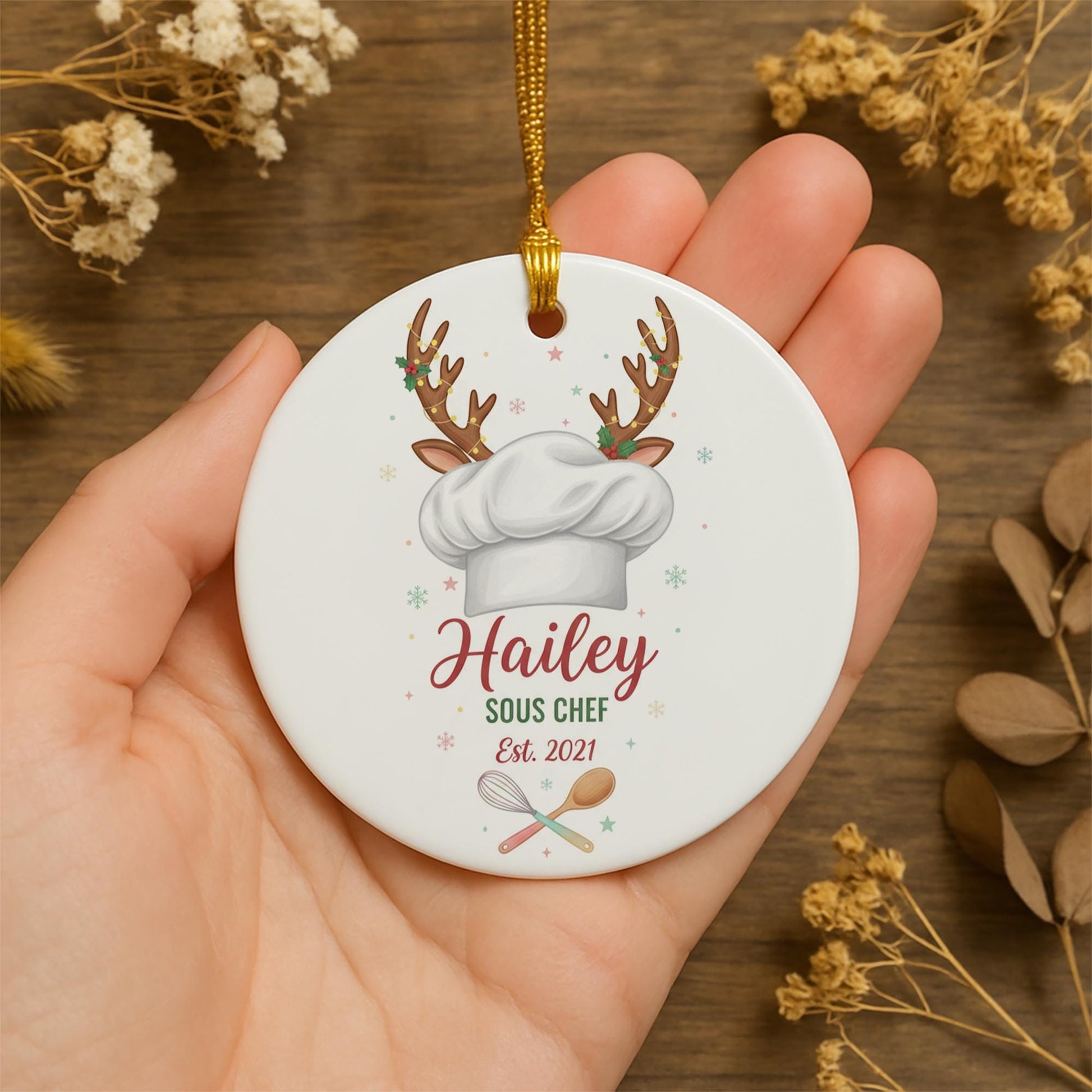 Personalized Chef Ornament - Reindeer Antler Chef Hat Gift