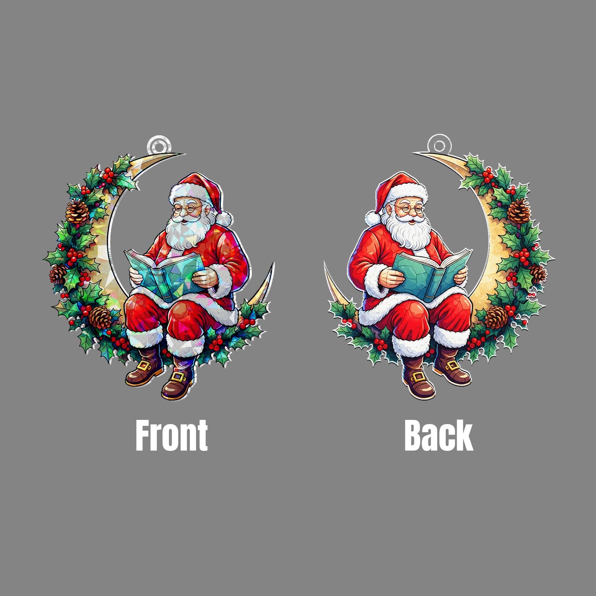 Santa on Moon Acrylic Window Hanging: Christmas Window Suncatcher