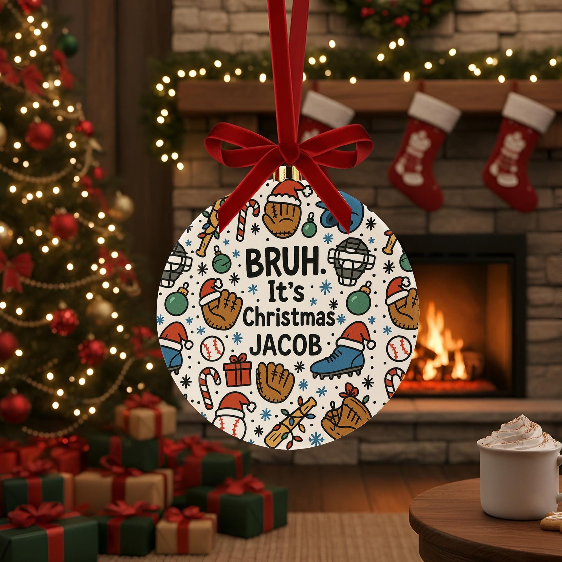 Funny Baseball Christmas Ornament  -"Bruh It's Christmas" Personalized Player Gift
