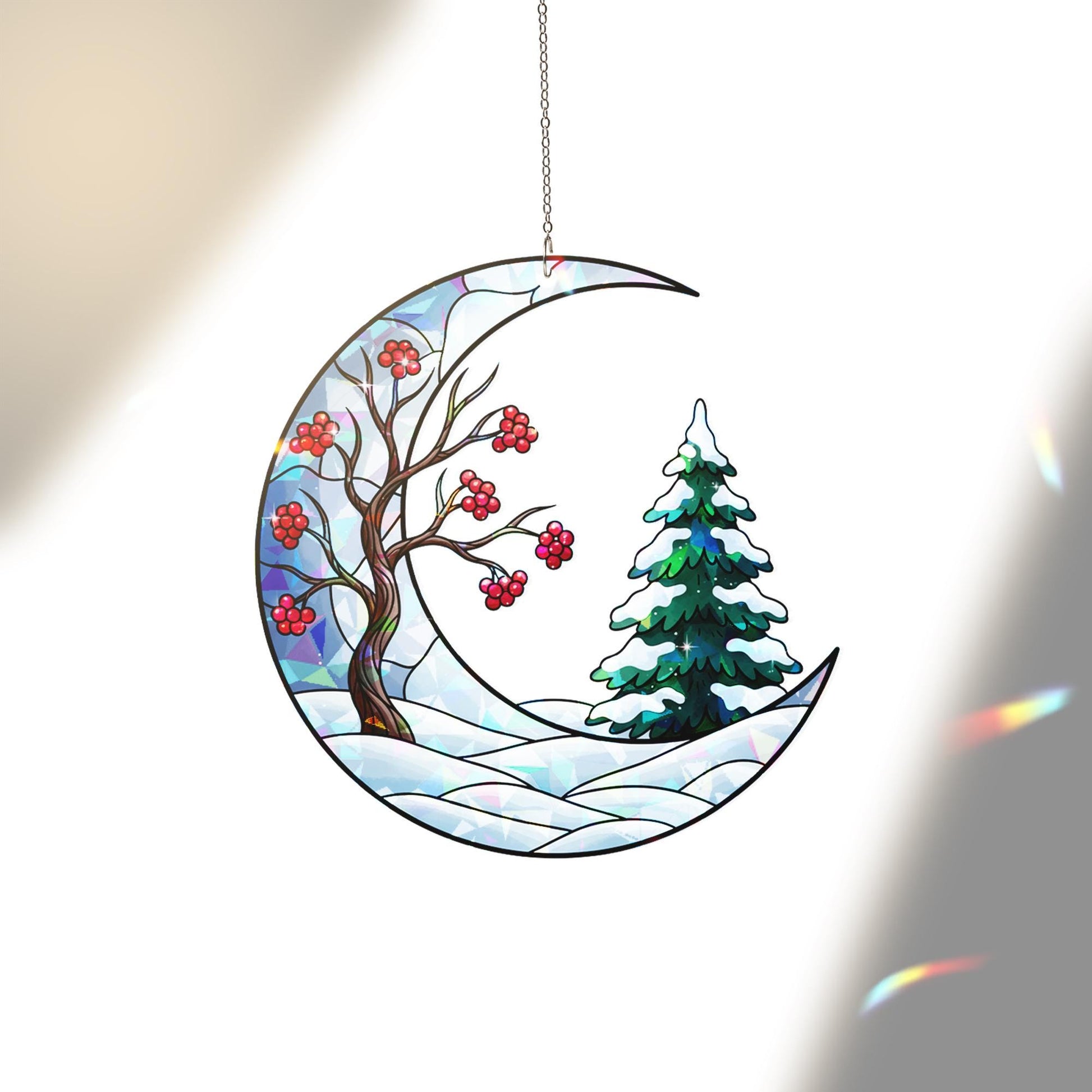 Winter Moon Acrylic Window Hanging: Hologram Christmas Decoration