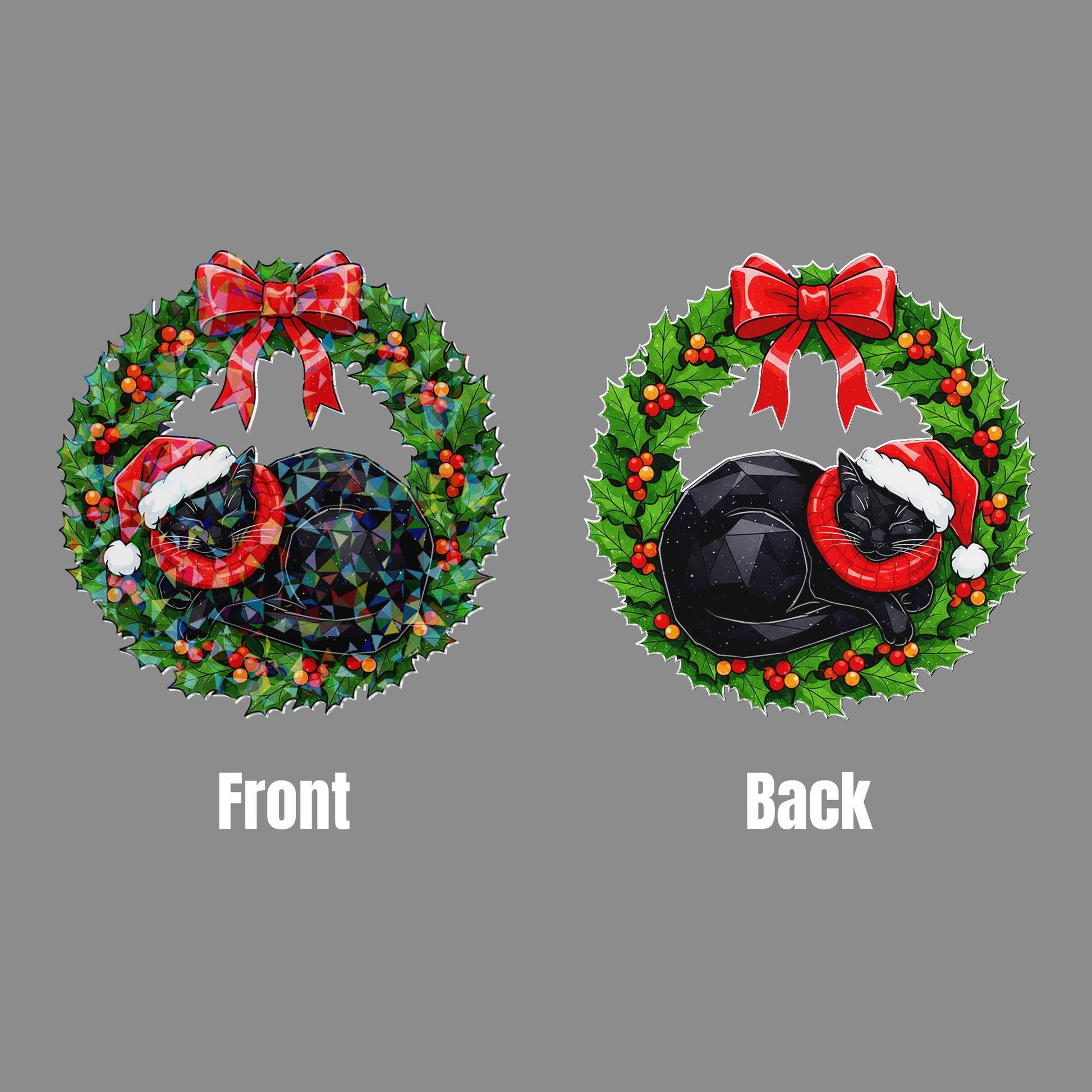 Black Cat Wreath Acrylic Window Hanging: Hologram Christmas Decoration