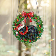 Black Cat Wreath Acrylic Window Hanging: Hologram Christmas Decoration