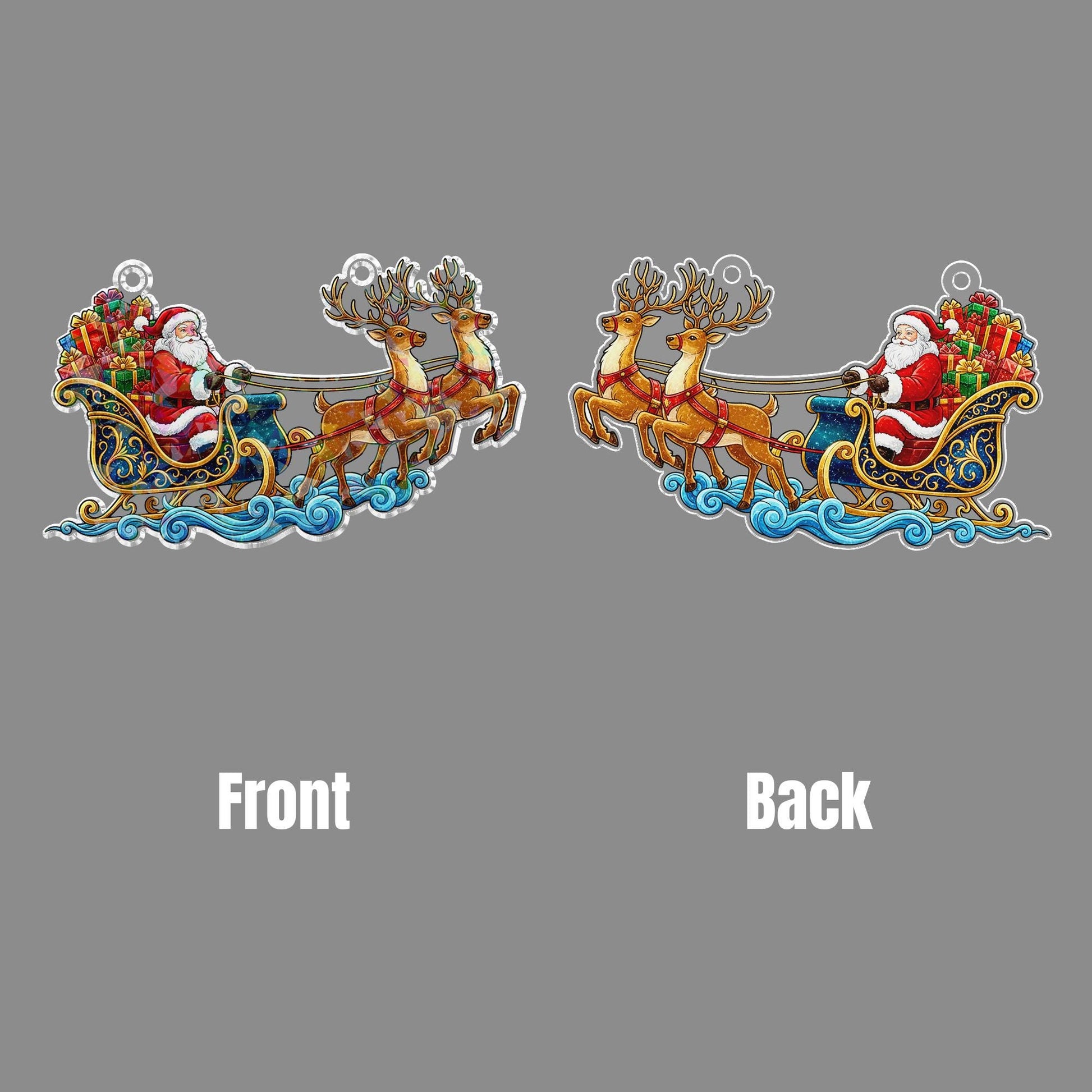 Santa Sleigh Acrylic Window Hanging: Hologram Christmas Decoration
