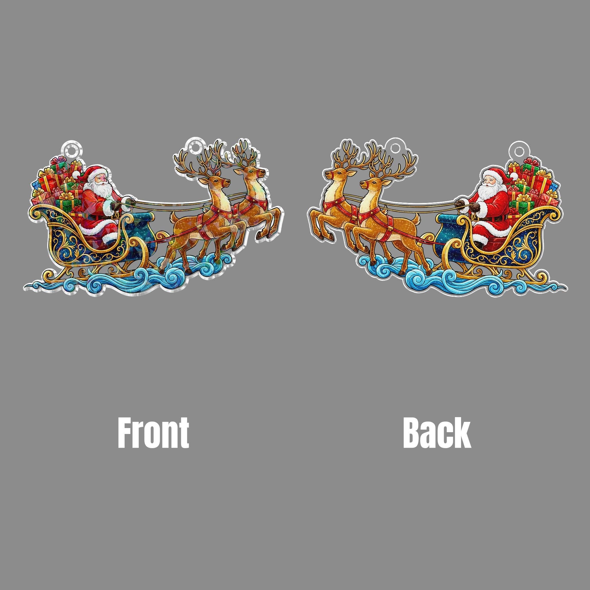 Santa Sleigh Acrylic Window Hanging: Hologram Christmas Decoration
