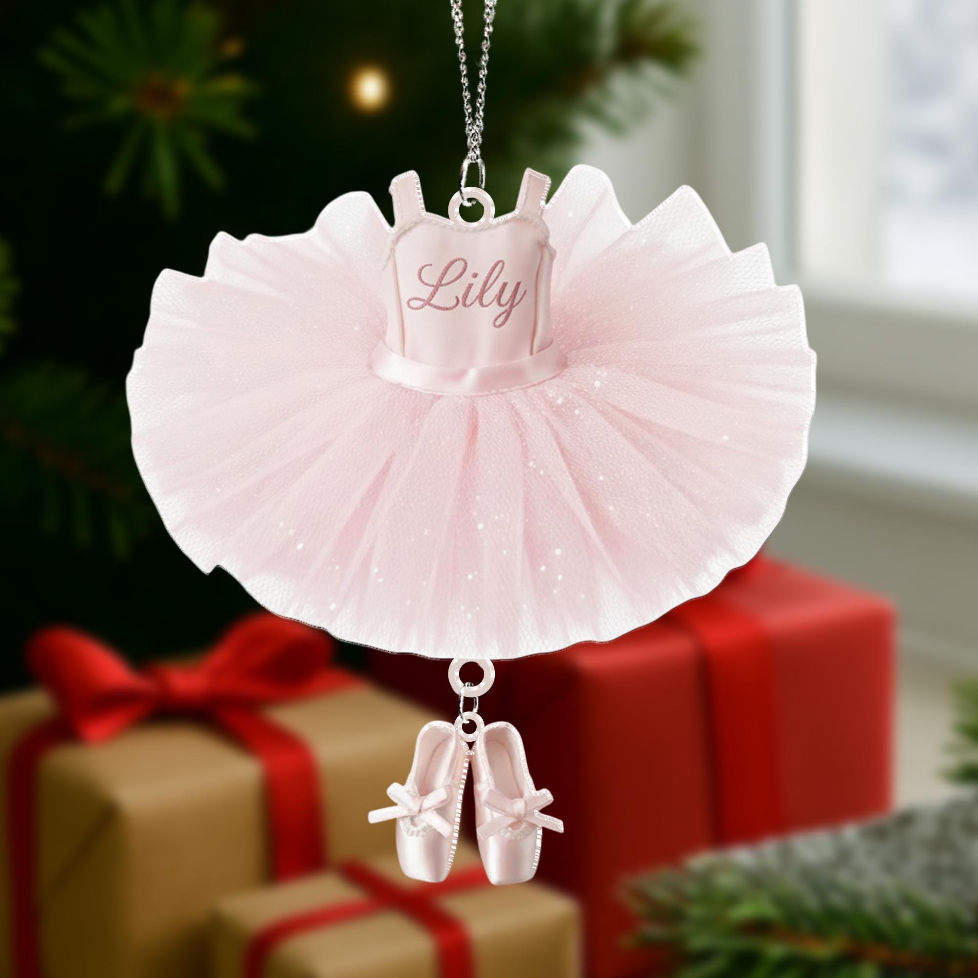 Personalized Ballerina Tutu Ornament with Name, Ballet Shoes charm - Dance Recital Gifts