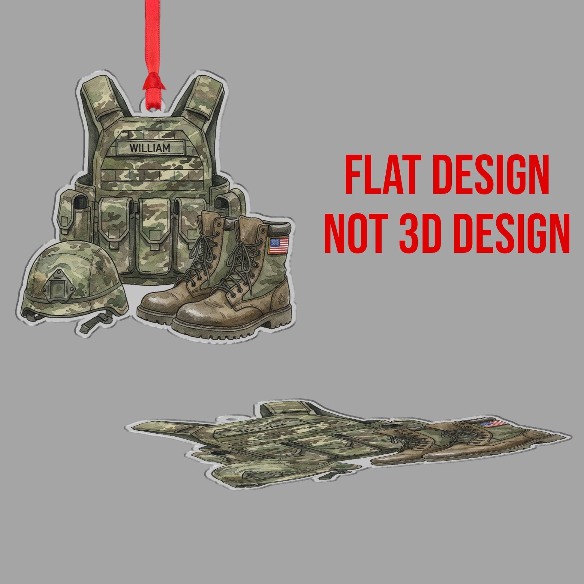 Personalized Military Uniform Ornament; Army Combat Gear Custom Name Decor
