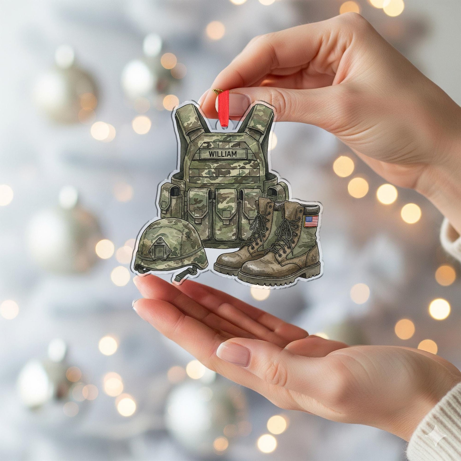 Personalized Military Uniform Ornament; Army Combat Gear Custom Name Decor